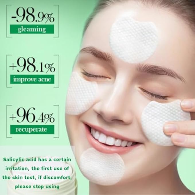 GraGra 55 PCS 3% SALICYLIC ACID FACE PADS, EXFOLIATING FACE CLEANSING PADS, FACIAL POLISH, REMOVE ACNE, OIL CONTROL,SHRINK PORES FACIAL EXFOLIATING PAD, REDUCE BLACKHEAD TONER FACIAL WIPES - Image 2